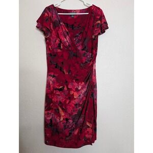 Lauren Ralph Lauren Floral Print Knit Jersey Dress Women's Size 18 Career Work